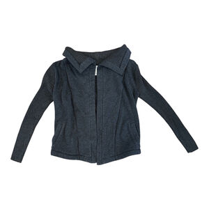 Women's Zip-Up Cardigan Sweater with Ribbed Sleeves, Charcoal Gray, XS